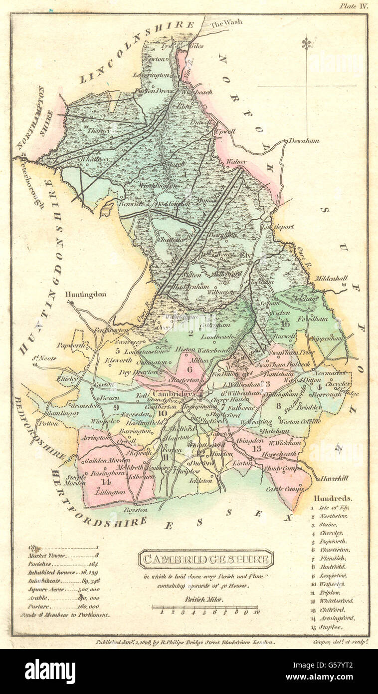 CAMBRIDGESHIRE : Capper : édition rare ; la couleur originale, 1813 carte antique Banque D'Images
