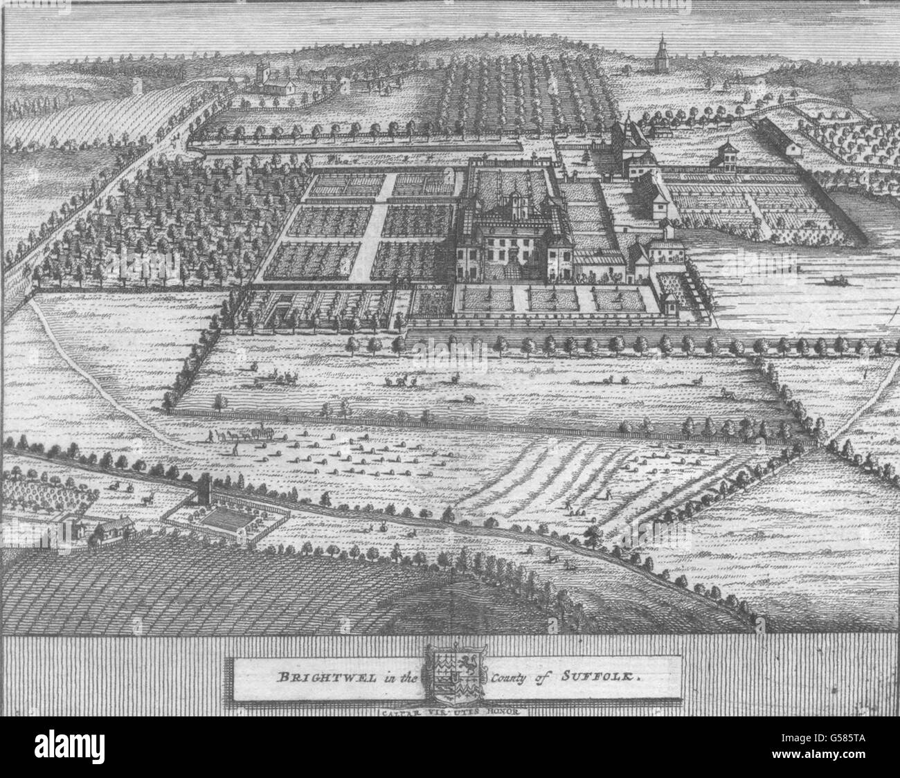 SUFFOLK : Brightwell. Beeverell. Joli petit. Q. Rares, vieux imprimer 1727 Banque D'Images