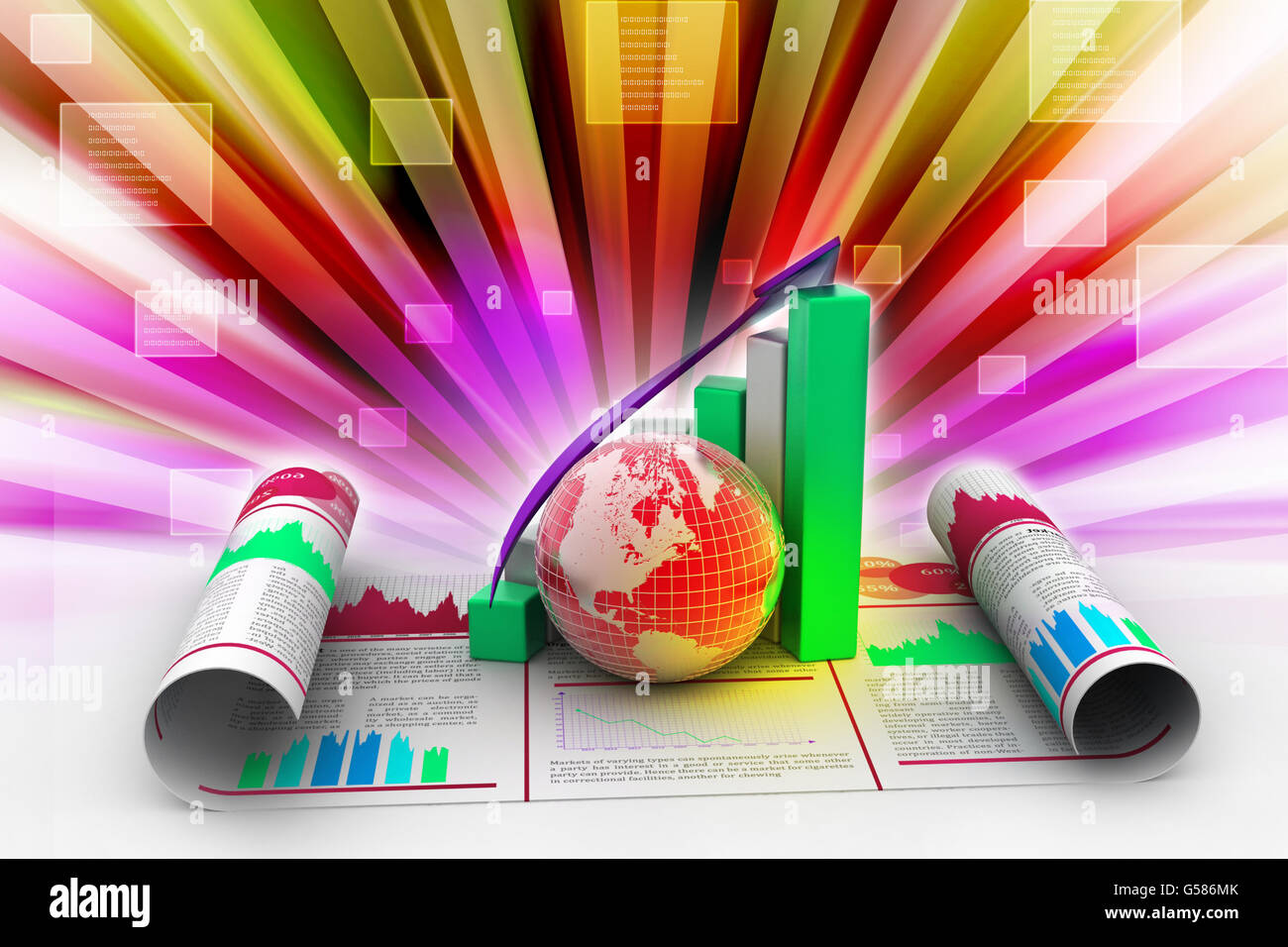 La croissance de l'entreprise graphique et globe Banque D'Images