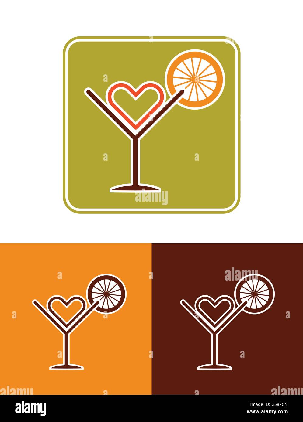 Verre à cocktail avec du citron et le symbole du coeur à l'intérieur comme de l'été vacances fête icône vecteur Illustration de Vecteur