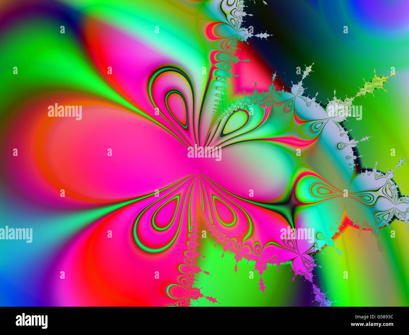 Image fractale numérique couleur sous la forme d'un papillon rose Banque D'Images