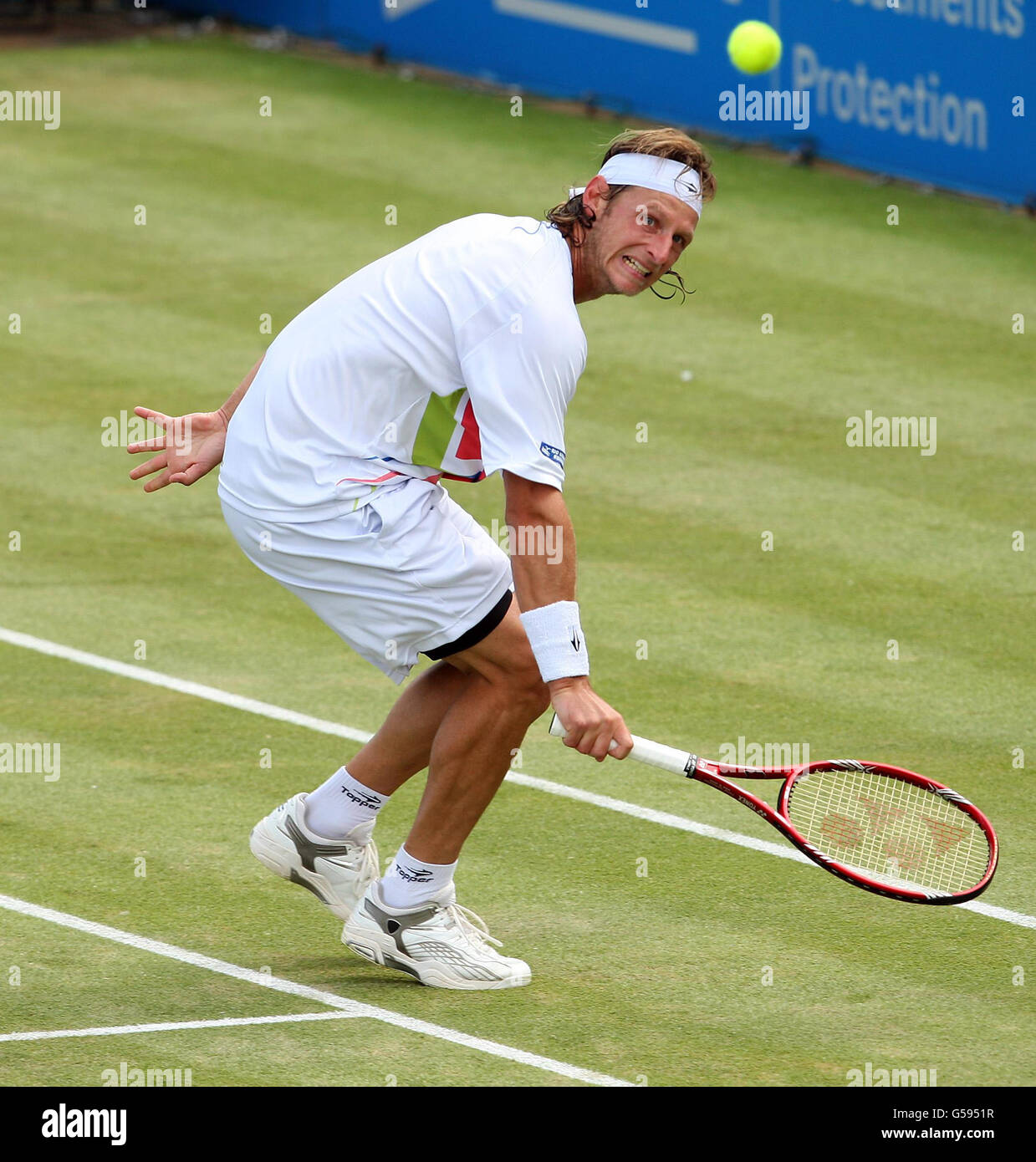 David Nalbandian d'Argentine en action contre Grigor Dimitrov de Bulgarie pendant le sixième jour des Championnats AEGON au Queen's Club, Londres. Banque D'Images