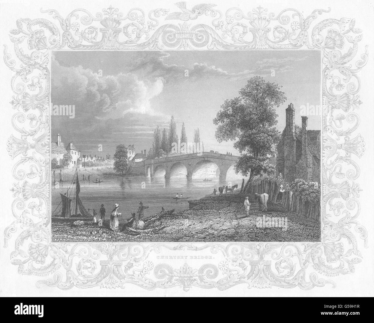 Chertsey Surrey : Bridge (Tombleson), antique print 1830 Banque D'Images