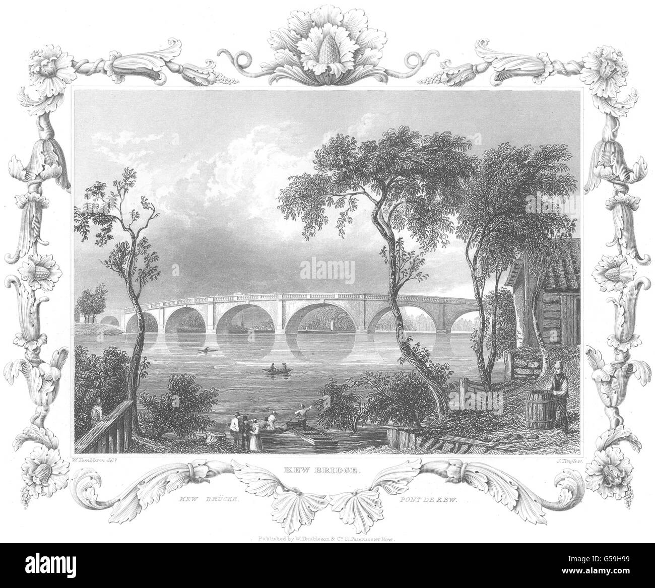 Londres : Kew Bridge (Tombleson), antique print 1830 Banque D'Images