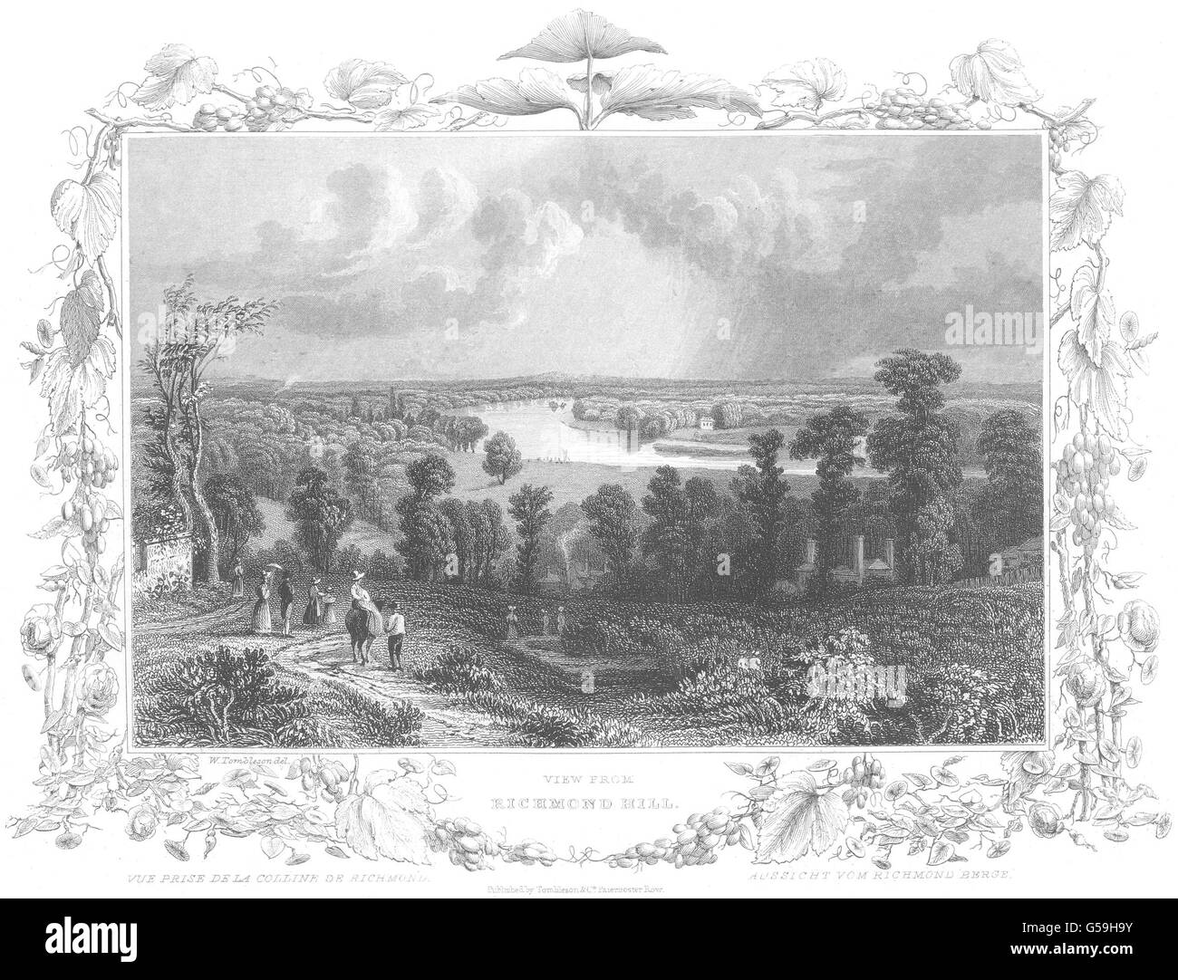 Londres : La vue de Richmond Hill (Tombleson), antique print 1830 Banque D'Images