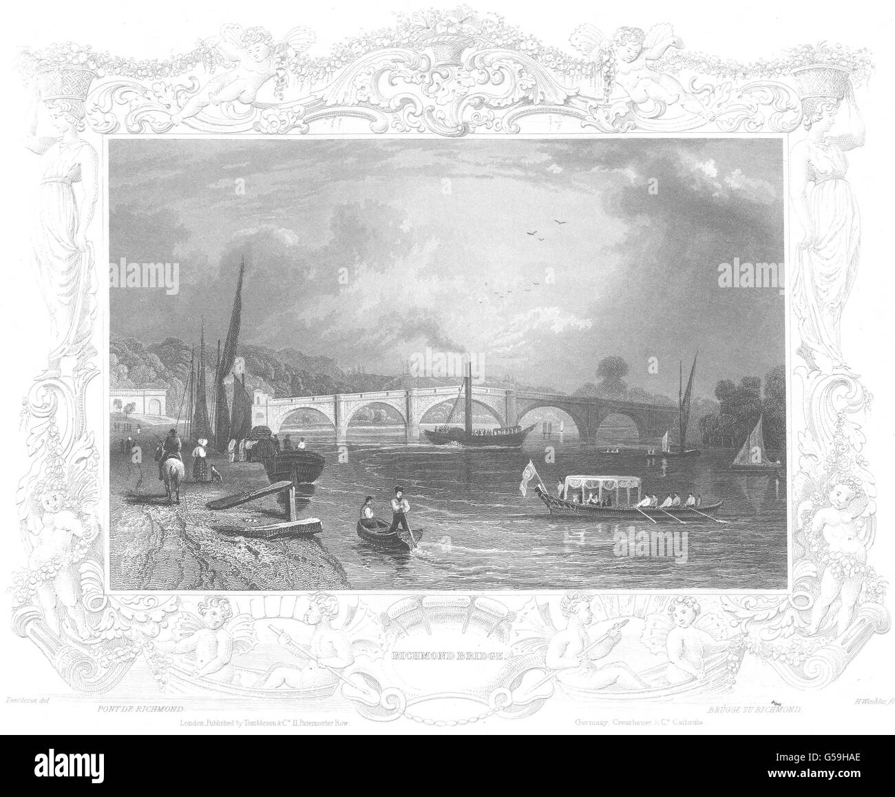 SURREY : Richmond Bridge. (Tombleson), antique print 1830 Banque D'Images