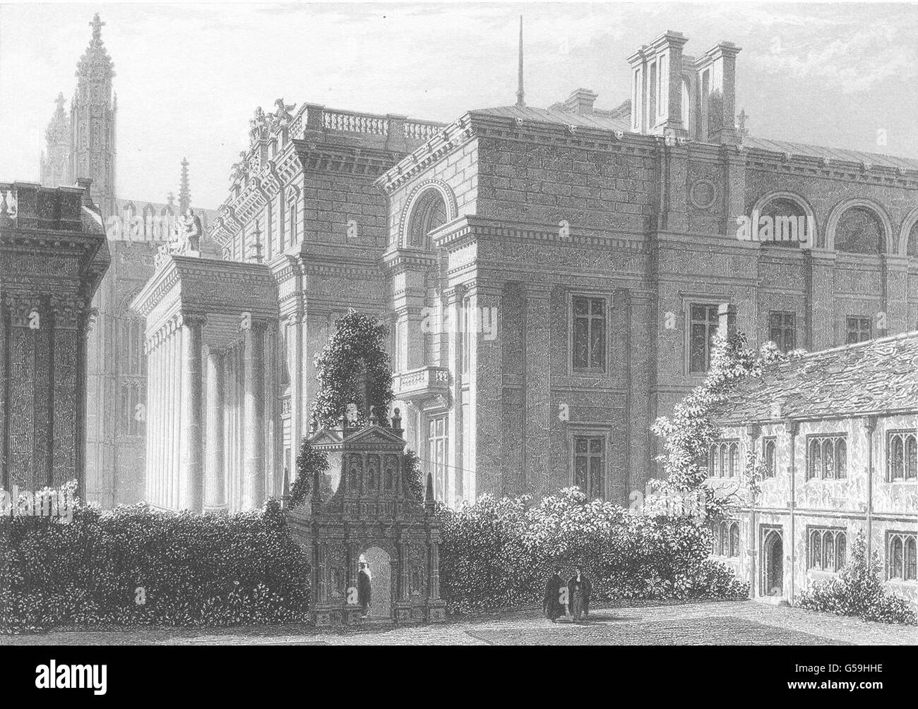 CAMBRIDGE : La nouvelle bibliothèque publique. Architecture élaborée (Le Keux), c1842 Banque D'Images