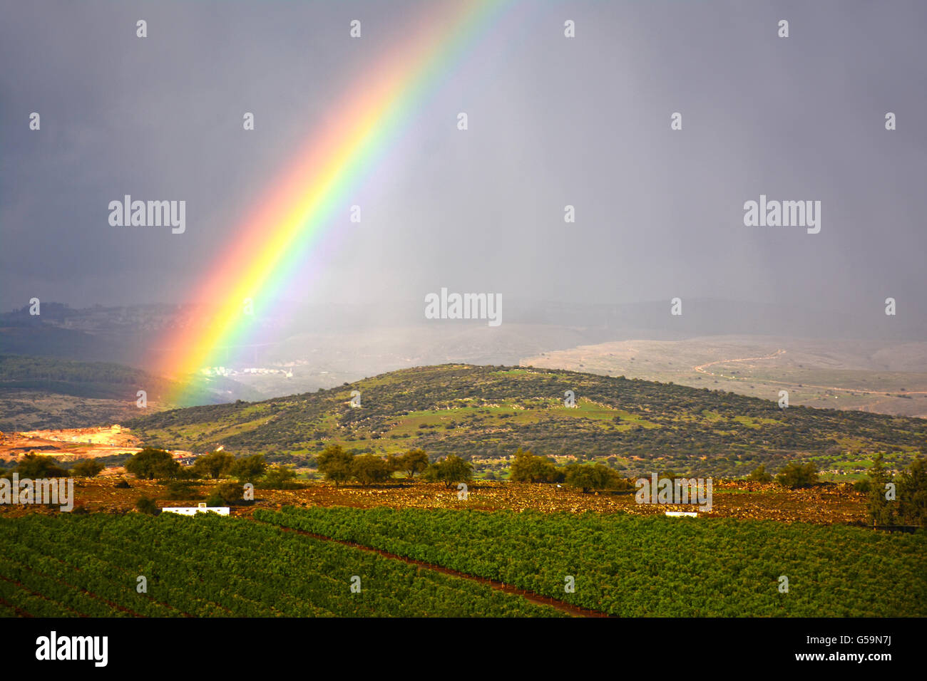 Arc-en-ciel sur la Galilée, Israël Banque D'Images