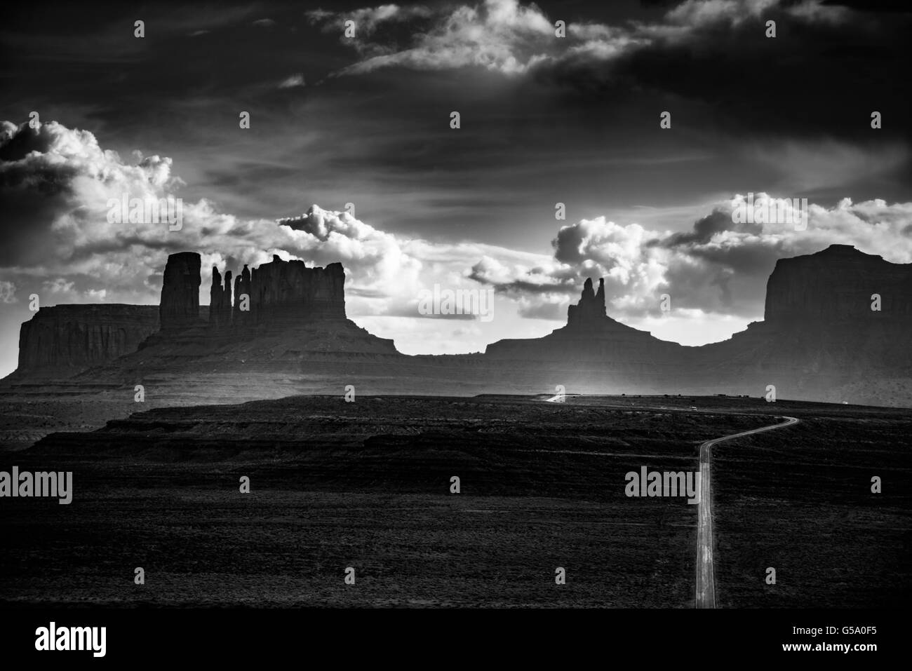 Mexican Hat, Utah Forrest Gump Hwy 163 Point noir et blanc Banque D'Images