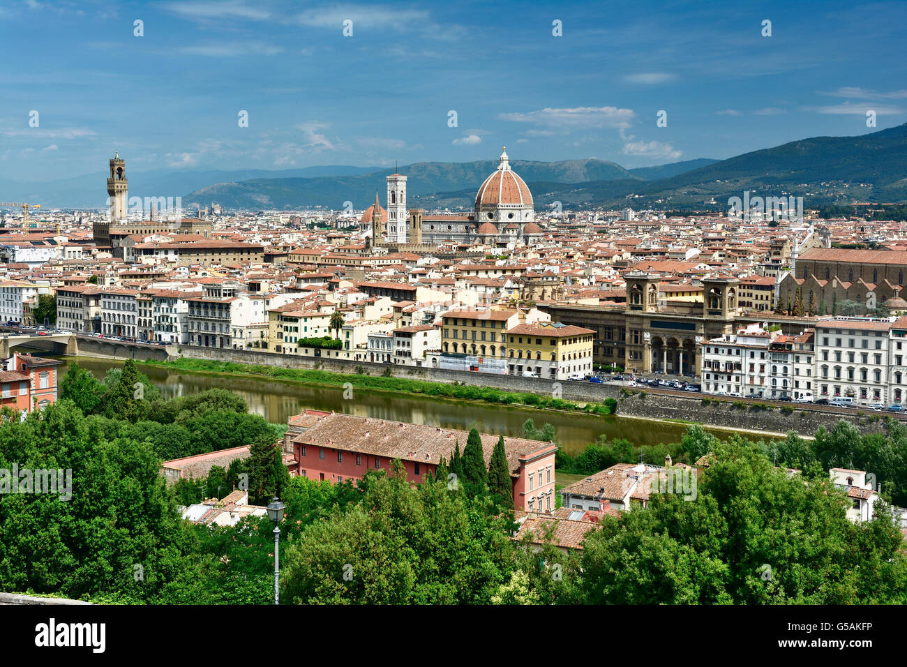 Le centre historique de Florence depuis le Piazzale Michelangelo. Florence, Toscane, Italie, Europe Banque D'Images