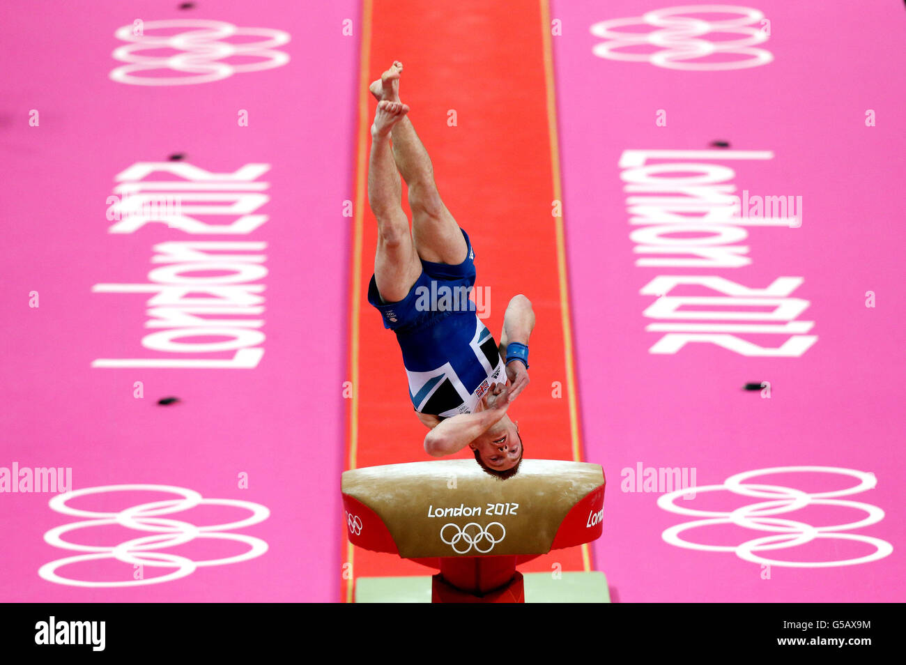 Jeux Olympiques de Londres - jour 5.Daniel Purvis en Grande-Bretagne pendant le All Round individuel masculin à North Greenwich Arena, Londres. Banque D'Images
