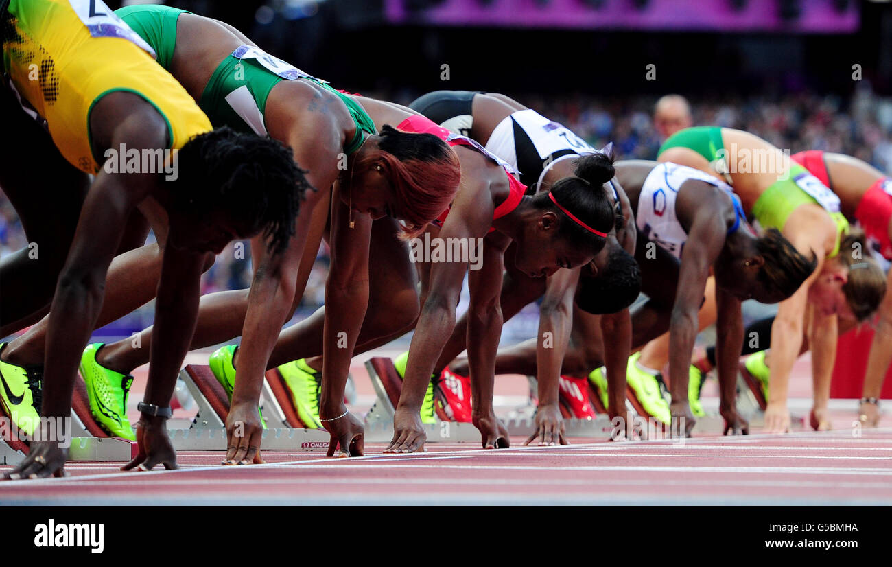 Jeux Olympiques de Londres - jour 8.Action dès le début des chauffes semi-finales de 100 m pour femmes Banque D'Images