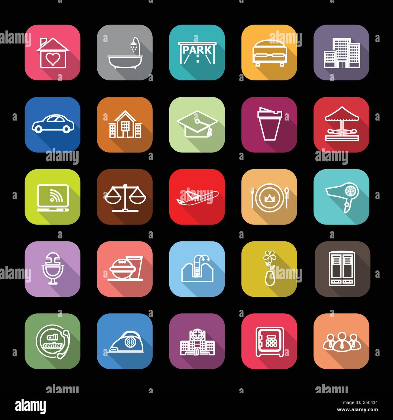 Secteur d'activité d'accueil des icônes avec long shadow, stock vector Illustration de Vecteur Secteur d'activité d'accueil des icônes avec long shadow, stock vector Illustration de Vecteur