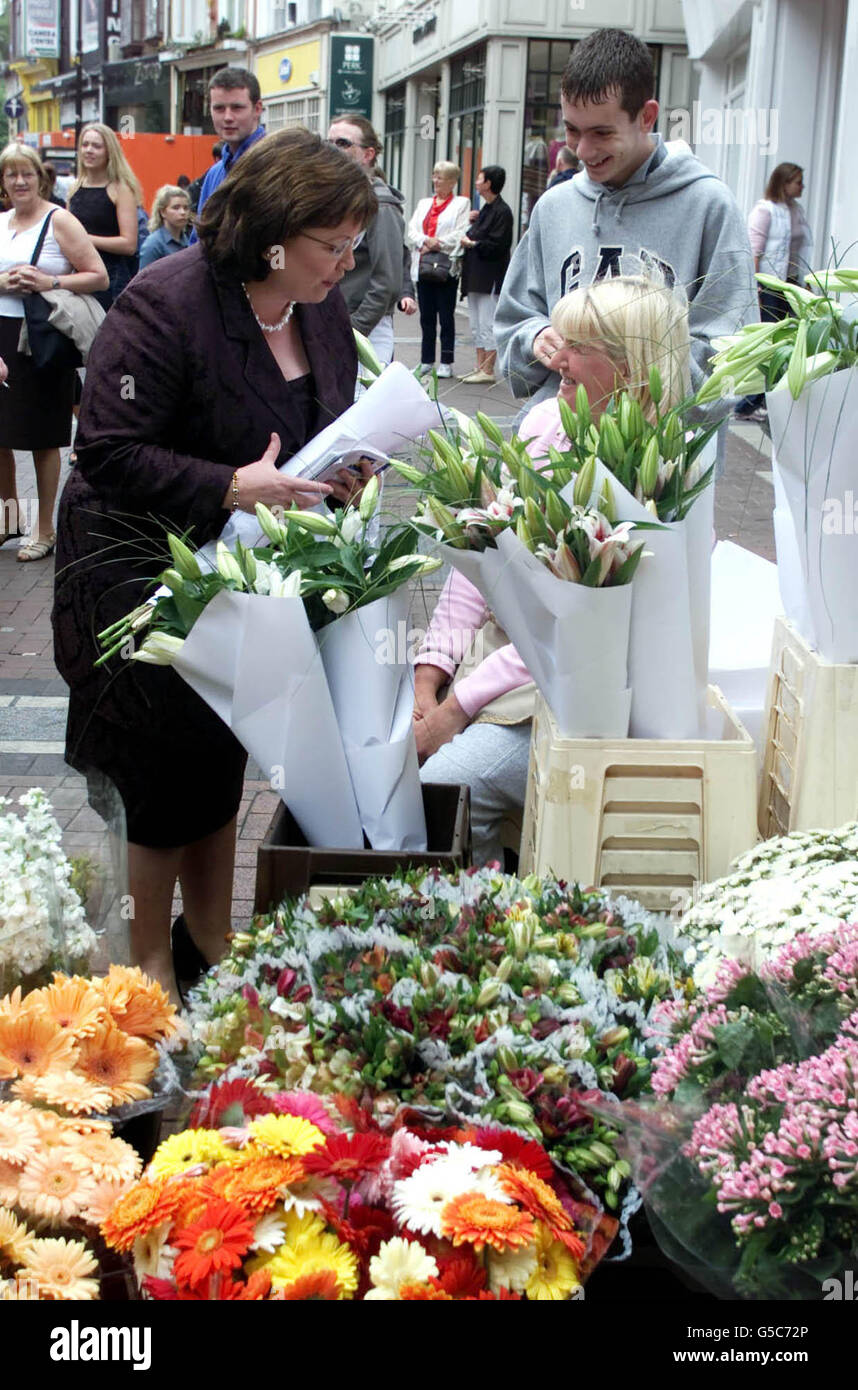 La dirigeante des démocrates progressistes et vice-première ministre irlandaise Mary Harney fait campagne dans la rue Grafton de Dublin pour un vote du Oui lors du référendum de jeudi sur la ratification du traité de Nice. * le traité, qui ouvre la voie à l'élargissement de l'UE dans l'ancien bloc communiste, est soutenu par les trois plus grands partis politiques irlandais. Banque D'Images