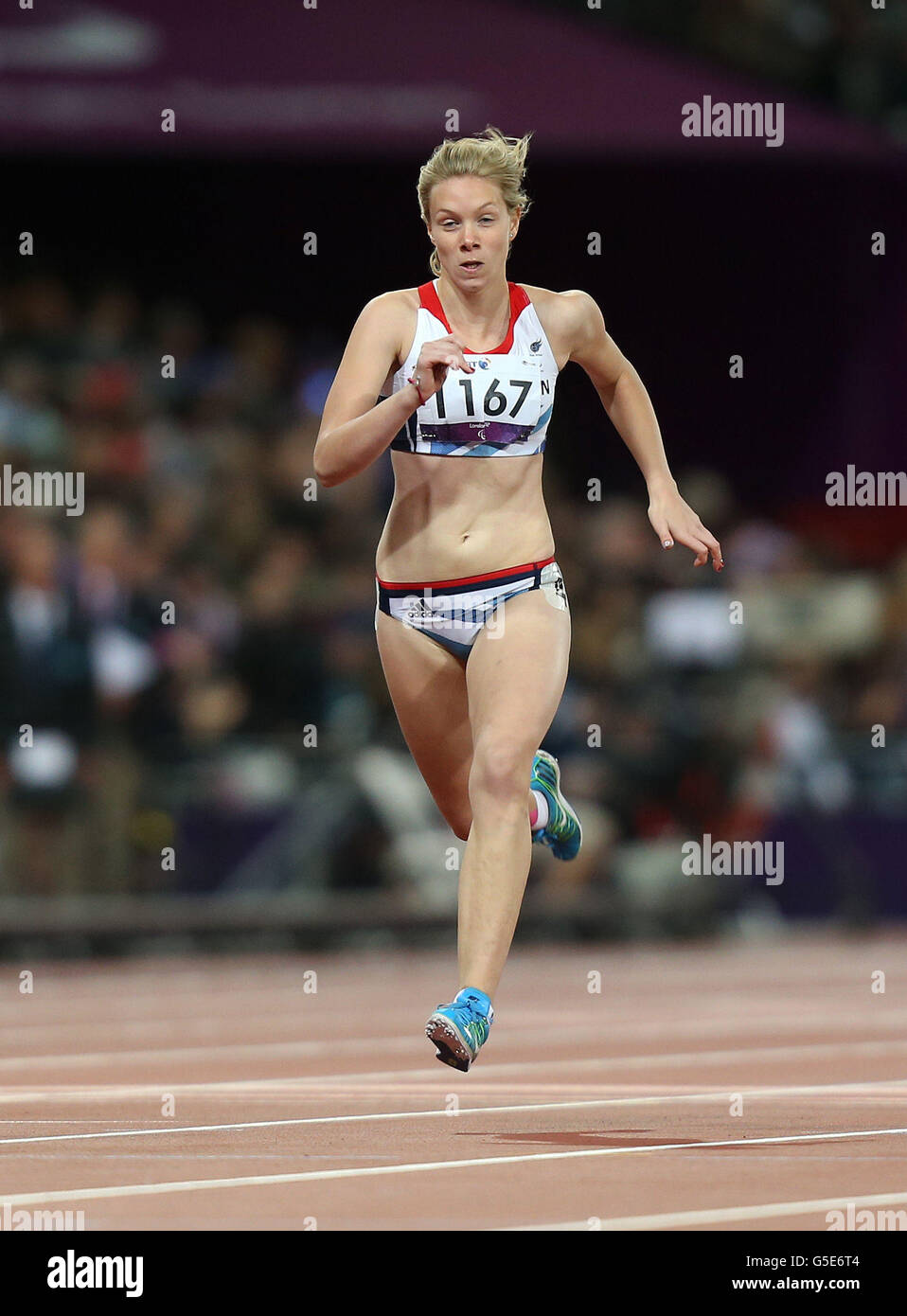 Jeux paralympiques de Londres - jour 7.Bethany Woodward en Grande-Bretagne sur le chemin de l'argent lors de la finale féminine de 200m - T37 au stade olympique de Londres. Banque D'Images