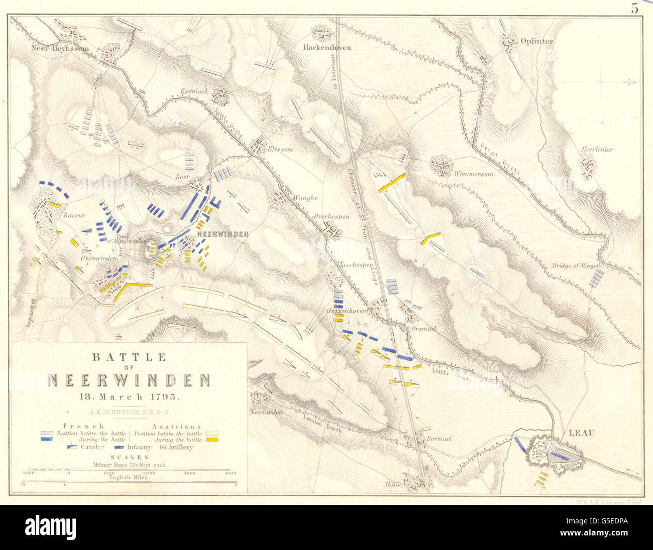 Bataille de NEERWINDEN : 18 mars 1793. La Belgique. Guerres de la Révolution française 1848 map Banque D'Images