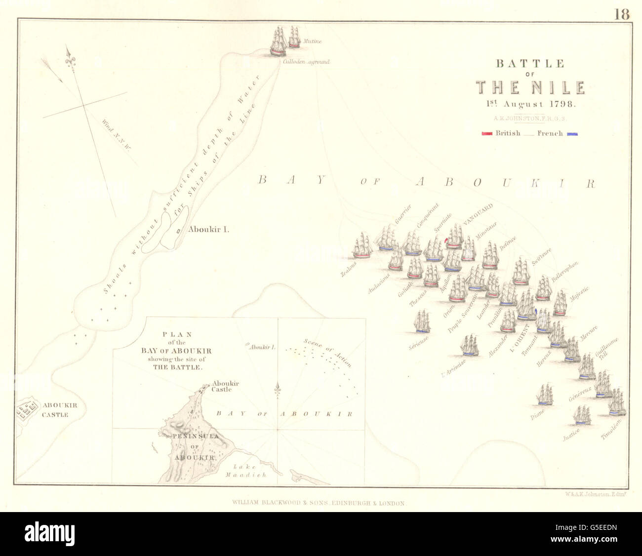 Bataille DU NIL : 1er août 1798. L'Afrique. Guerres de la Révolution française, 1848 La carte Banque D'Images