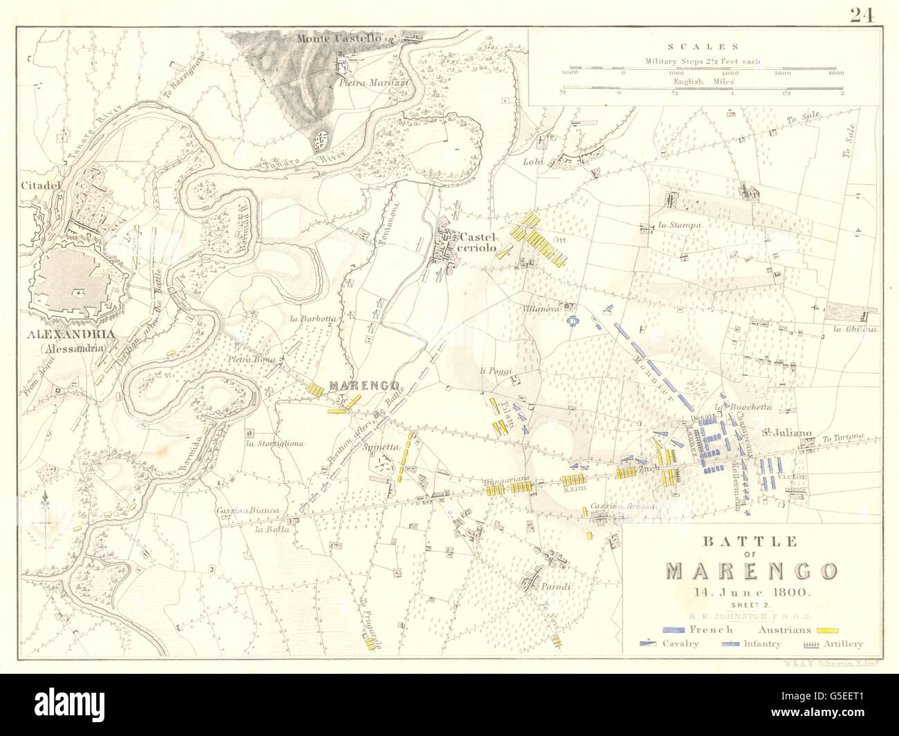 Bataille de Marengo : 14 juin 1800. Fiche 2. Guerres napoléoniennes, 1848 carte antique Banque D'Images