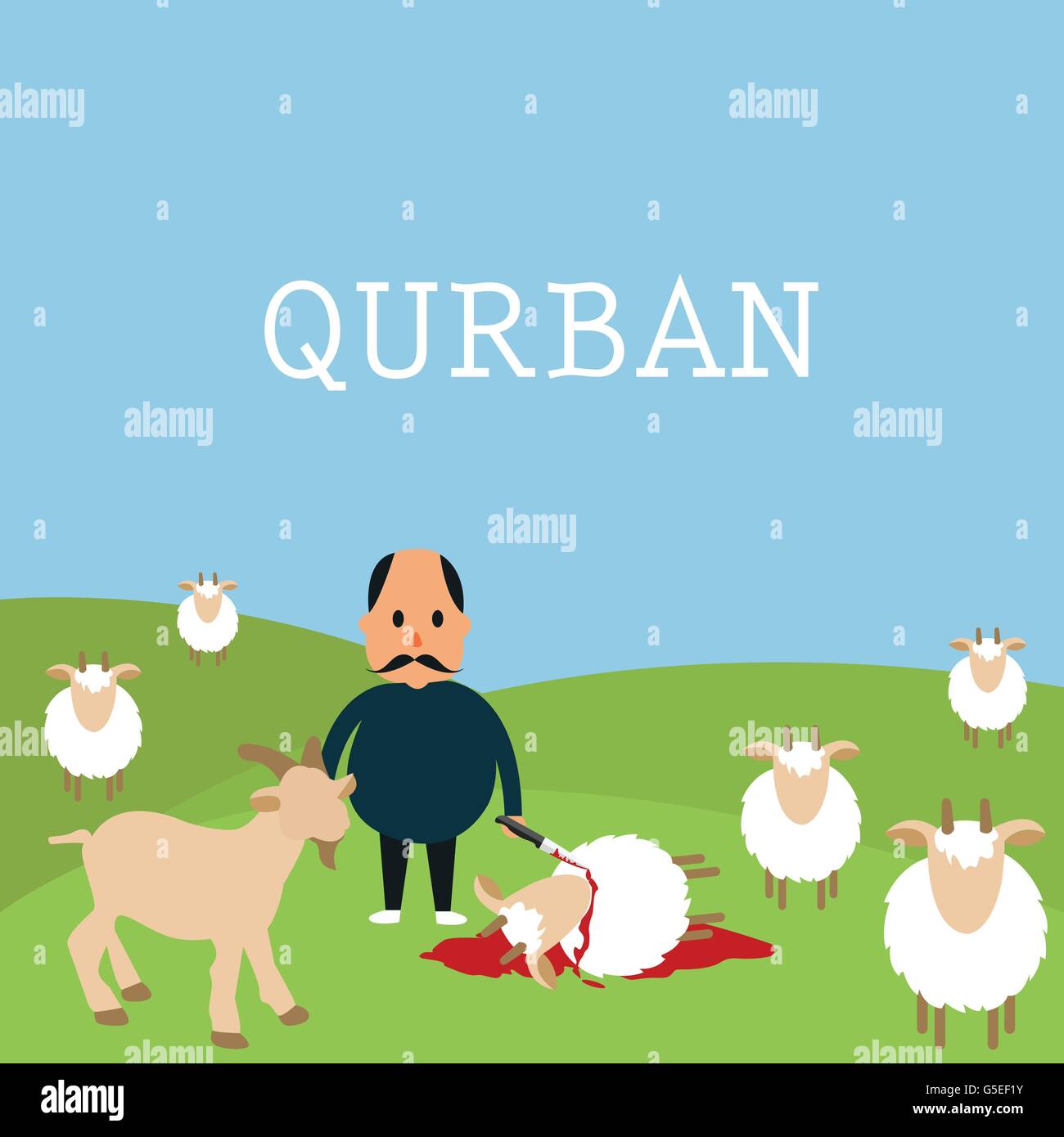 Qurban tuer l'agneau du sacrifice de chèvre dans l'islam idul adha Udhiyyah animal au cours de l'Eid al-Adha Illustration de Vecteur