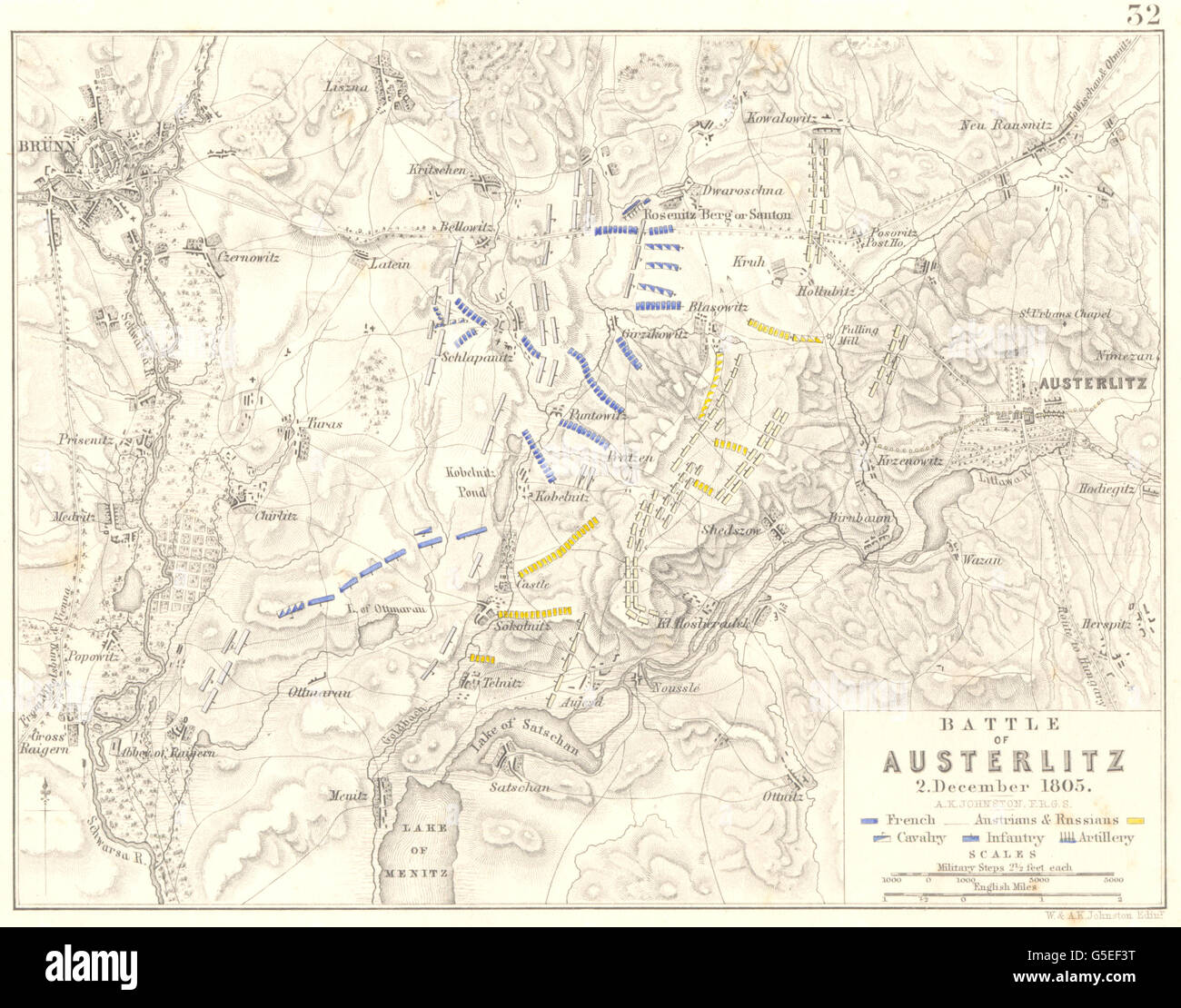 Bataille d'AUSTERLITZ : Slavkov u Brna. Décembre 1806. République tchèque, 1848 map Banque D'Images