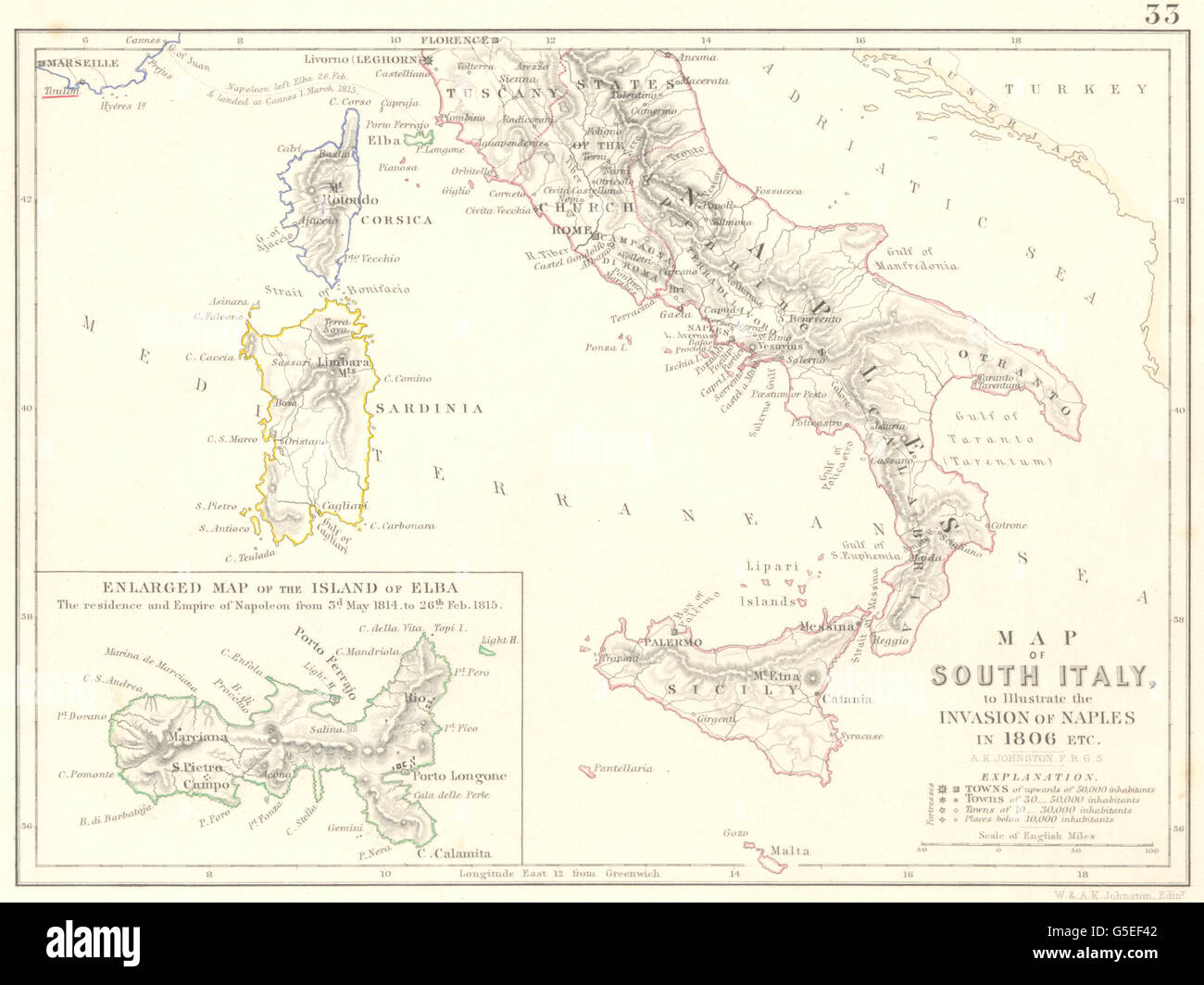 INVASION DE NAPLES 1806 : Guerres Napoléoniennes. L'île d'Elbe. Le sud de l'Italie, 1848 Ancien site Banque D'Images