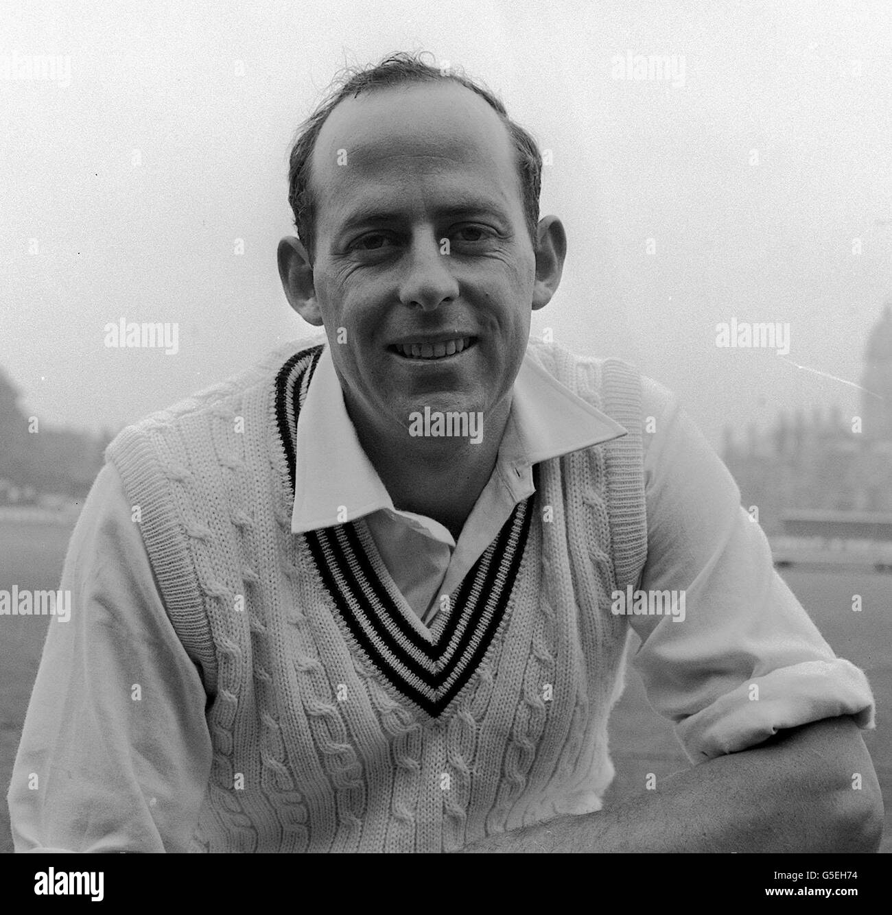 Brian Hastings, membre de l'équipe de cricket de la Nouvelle-Zélande, forte de 16 personnes, actuellement en tournée au Royaume-Uni en 1969. Banque D'Images
