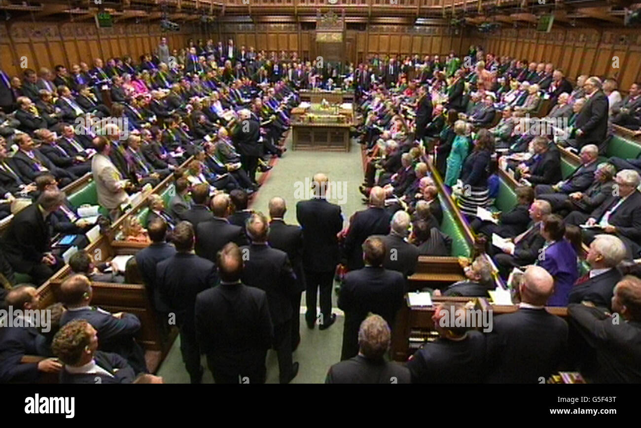 Une vue générale de la Chambre des communes, à Londres, au cours de questions au premier ministre. Banque D'Images