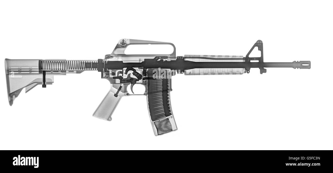 M4 (M16A2) dans le cadre d'un fusil d'assaut x-ray sur fond blanc Banque D'Images