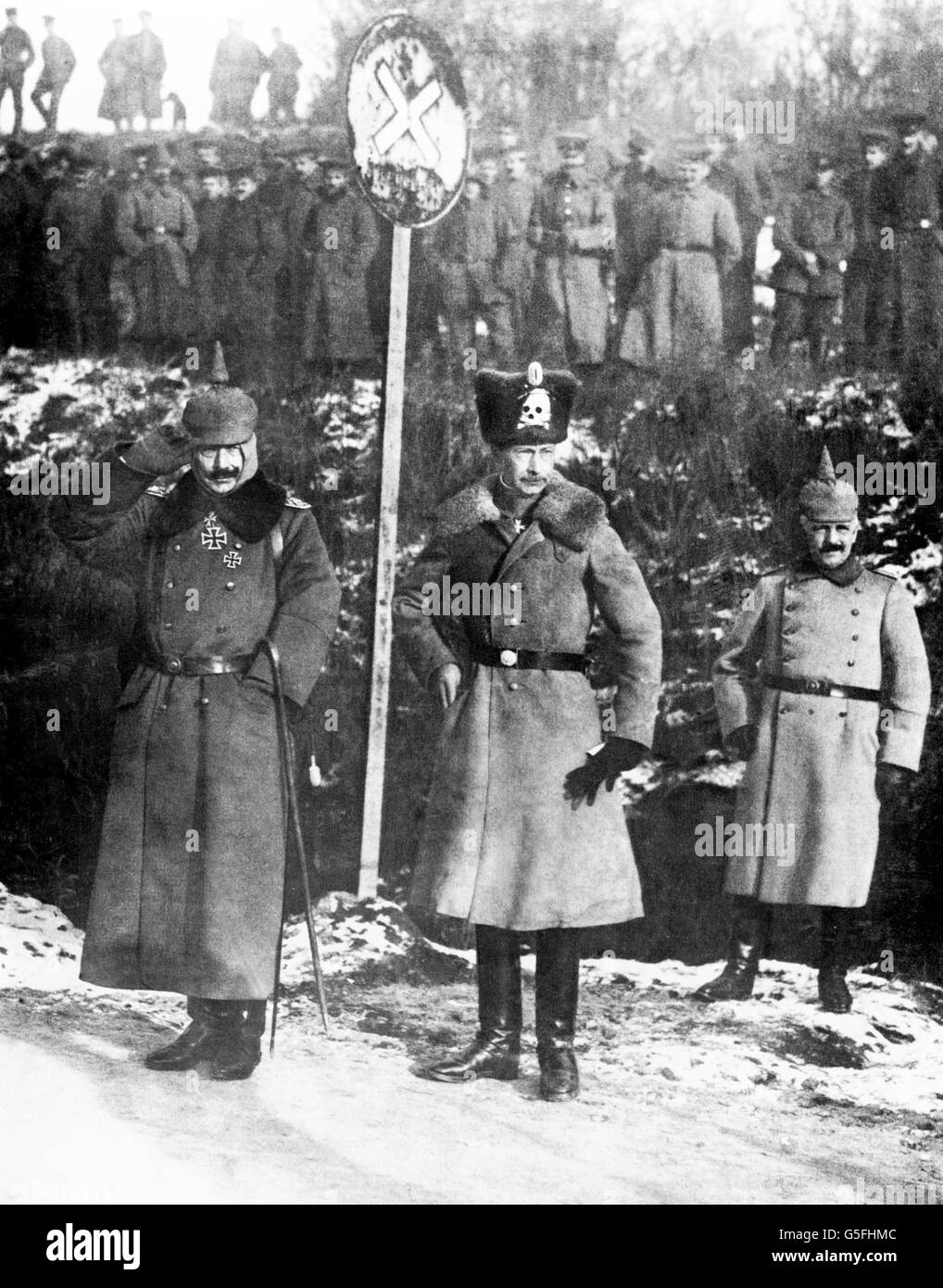 Kaiser Wilhelm II et William, prince héritier d'Allemagne, sur le front occidental. Banque D'Images