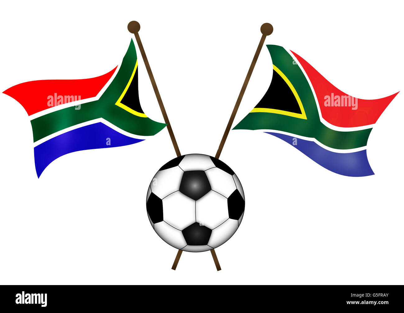 Drapeaux de l'Afrique du Sud avec ballon de soccer Banque D'Images