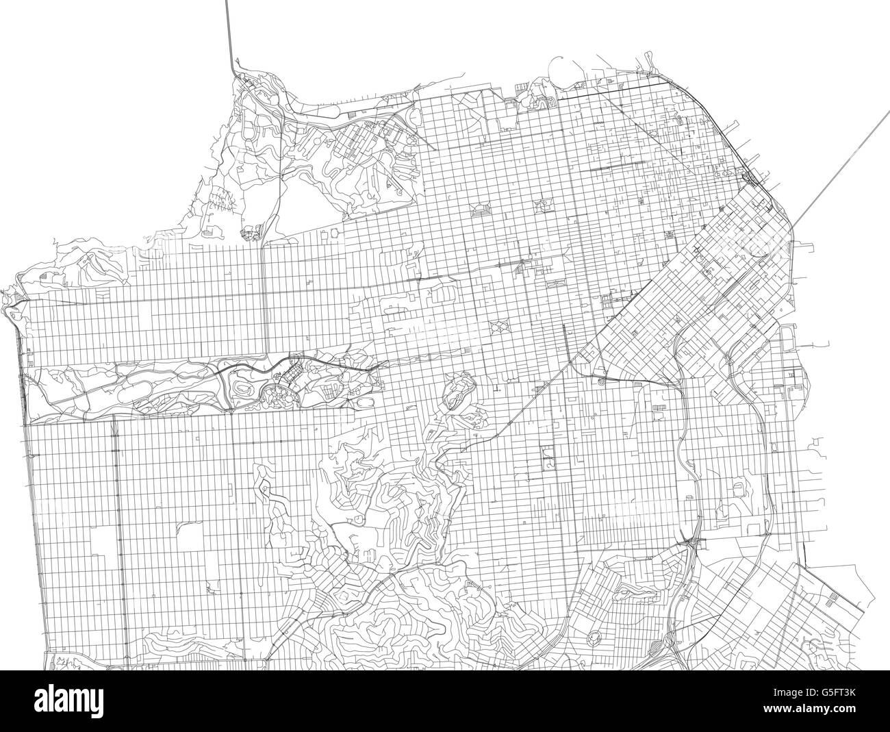 San Francisco Road Map Banque De Photographies Et D Images Haute Plan De San Francisco La Vue Satellite Les Rues Et Les Autoroutes Us G5ft3k 