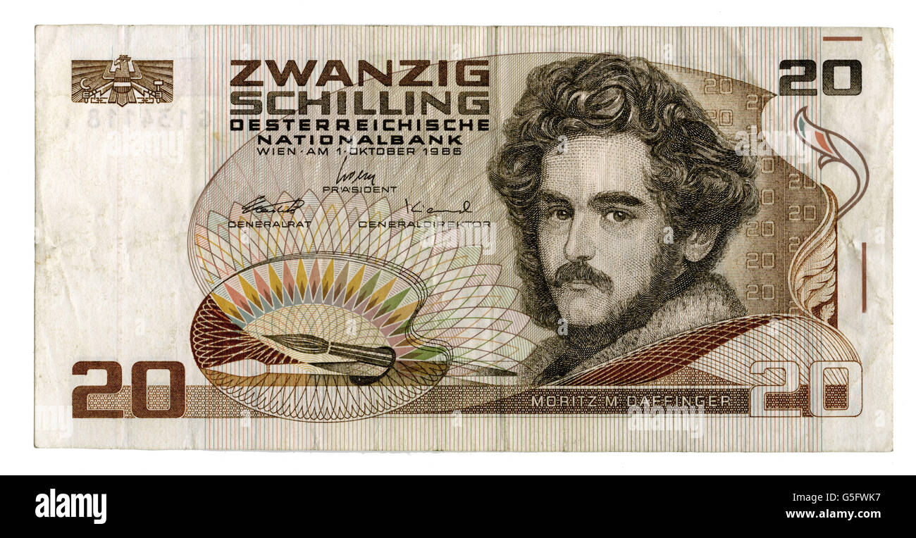 Monnaie / Finances, billets, Autriche, 20 shilling banknobillet, Banque nationale autrichienne 1.10.1985, droits additionnels-Clearences-non disponible Banque D'Images