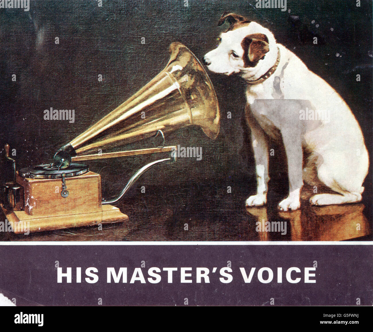 Musique, lecteur de disques, un chien écoute un gramophone, après avoir peint 'sa voix de maître' par Francis Barraud, 1899, imprimé, 20e siècle, droits additionnels-Clearences-non disponible Banque D'Images