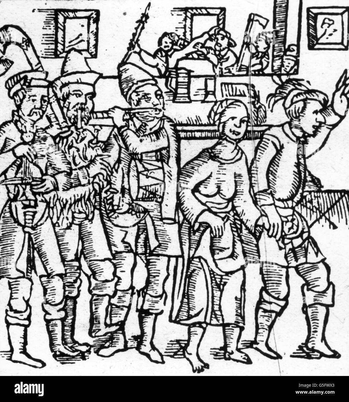 Musique, musiciens, 'les musicienss', woodcut, Cracovie, 1693, droits-supplémentaires-Clearences-non disponible Banque D'Images