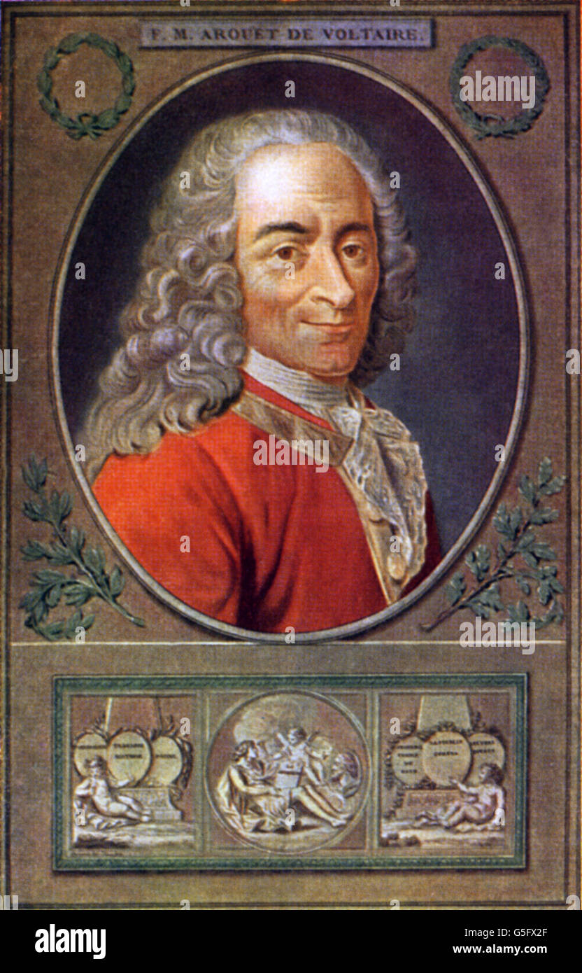 Voltaire (François Arouet), 21.11.1694 - 30.5.1778, le philosophe français, auteur / scénariste, portrait, peinture d'impression basé sur par Jean Garnerey, 18e siècle, l'artiste n'a pas d'auteur pour être effacé Banque D'Images
