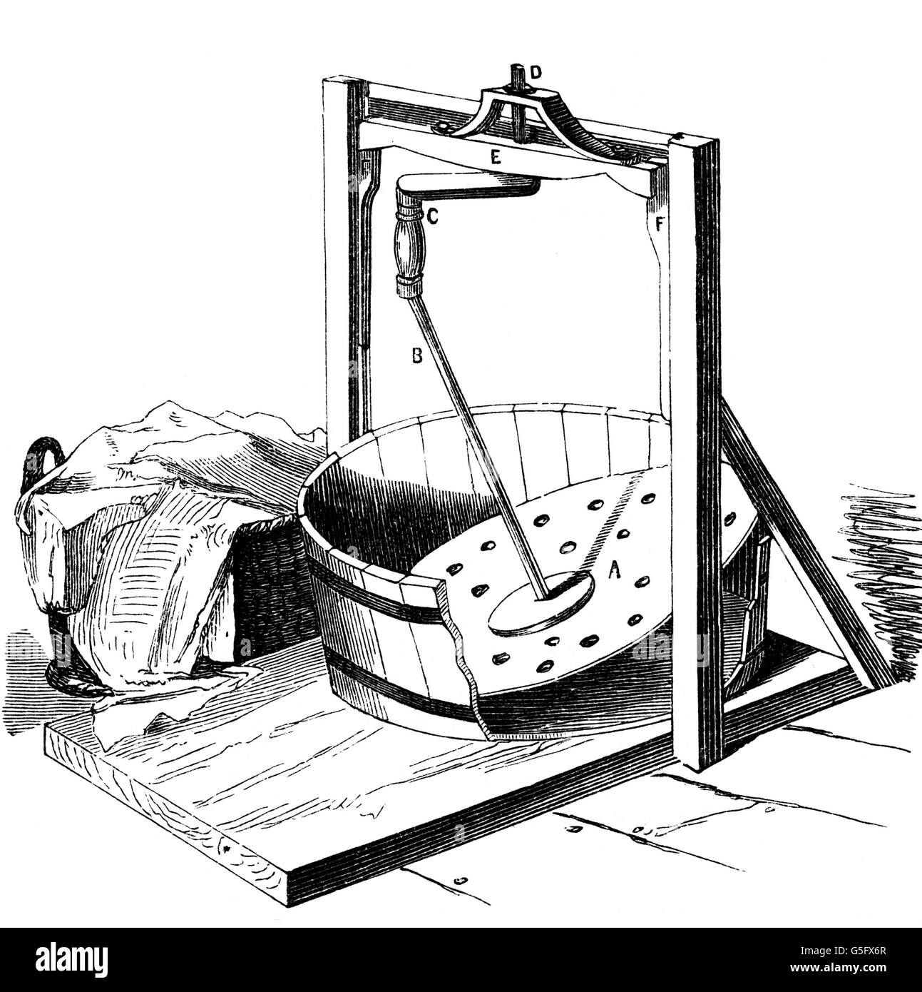 Maison, lavage de linge, machine à laver par Patterson et Ramsey, gravure en bois, de: 'Ilustrierter Kalender', 1863, droits additionnels-Clearences-non disponible Banque D'Images