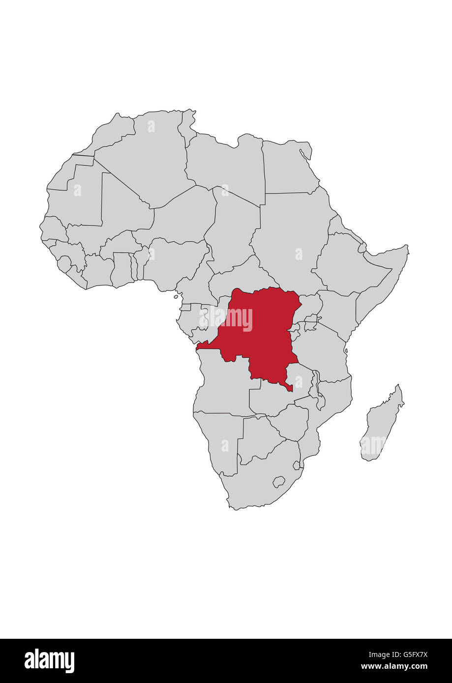 Carte de l'Afrique, République démocratique du Congo Banque D'Images