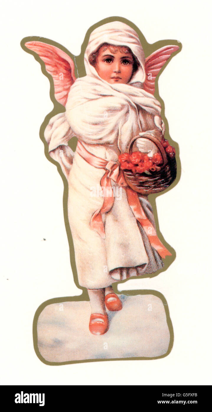 Kitsch / cartes / souvenir, ange avec panier de fleurs, vers 1900, droits additionnels-Clearences-non disponible Banque D'Images