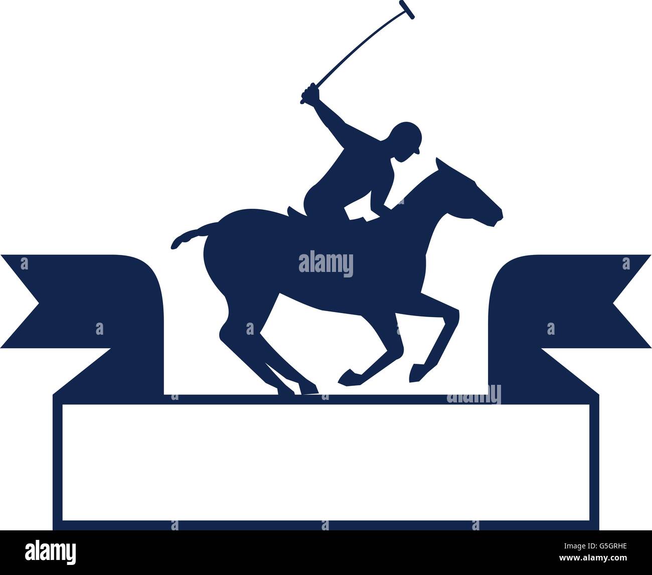 Illustration d'un joueur de polo équitation cheval avec stick polo mallet vu du côté situé sur fond blanc avec ruban isolé fait en style rétro. Illustration de Vecteur