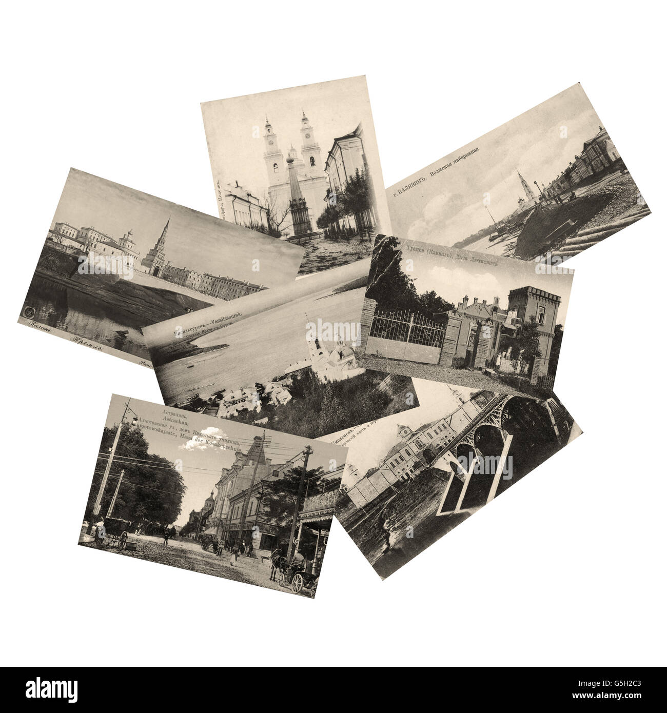 Cartes postales rétro avec les villes de la Russie avant la révolution Banque D'Images