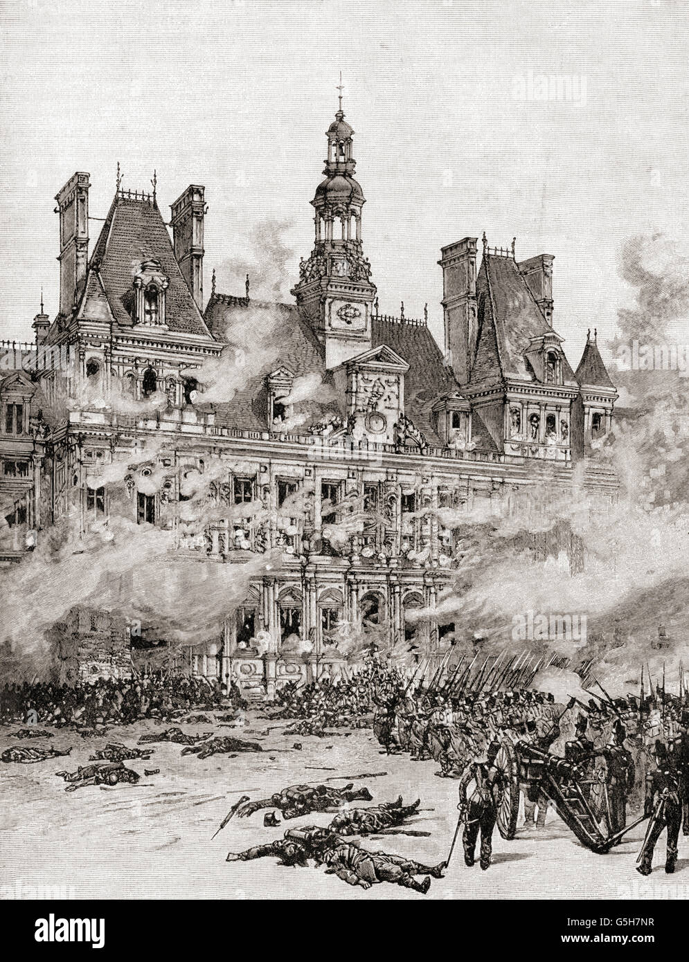 Capture révolutionnaires l'Hôtel de Ville, Paris, France au cours de la Révolution française de 1830. Banque D'Images