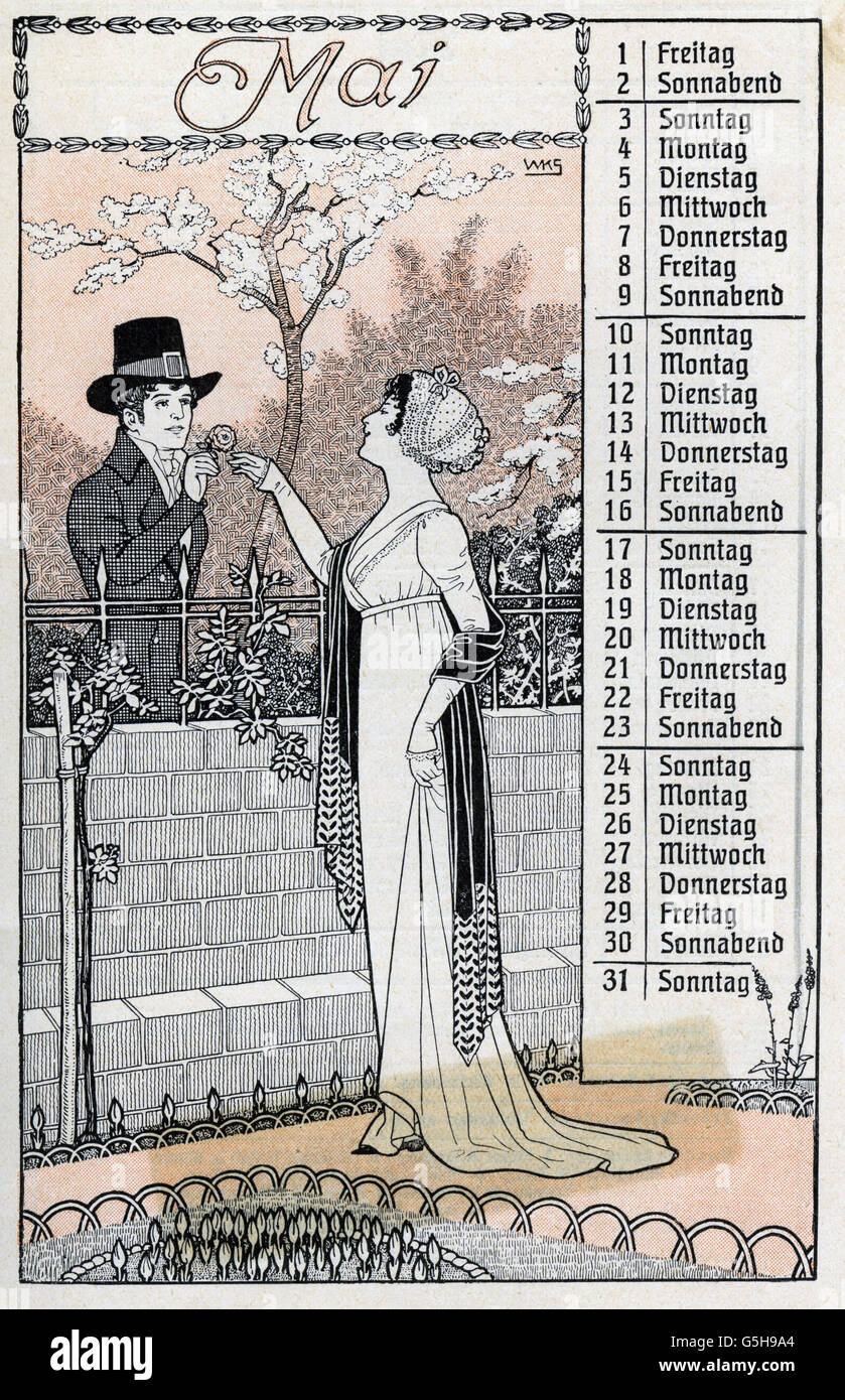 Calendrier, feuille de calendrier, mois de mai, Allemagne, vers 1905, droits additionnels-Clearences-non disponible Banque D'Images