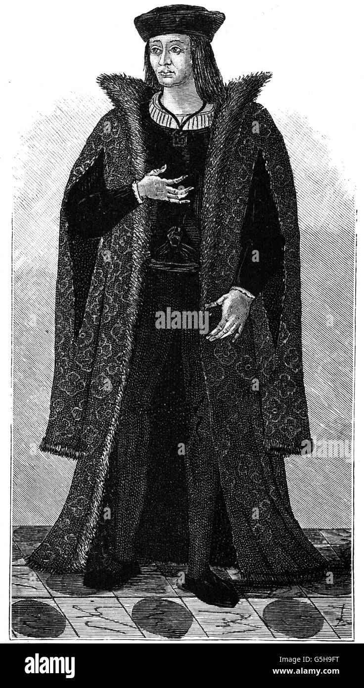 Louis I, 13.3.1372 - 23.11.1407, duc d'Orléans, pleine longueur, gravure sur bois, XIXe siècle, Banque D'Images