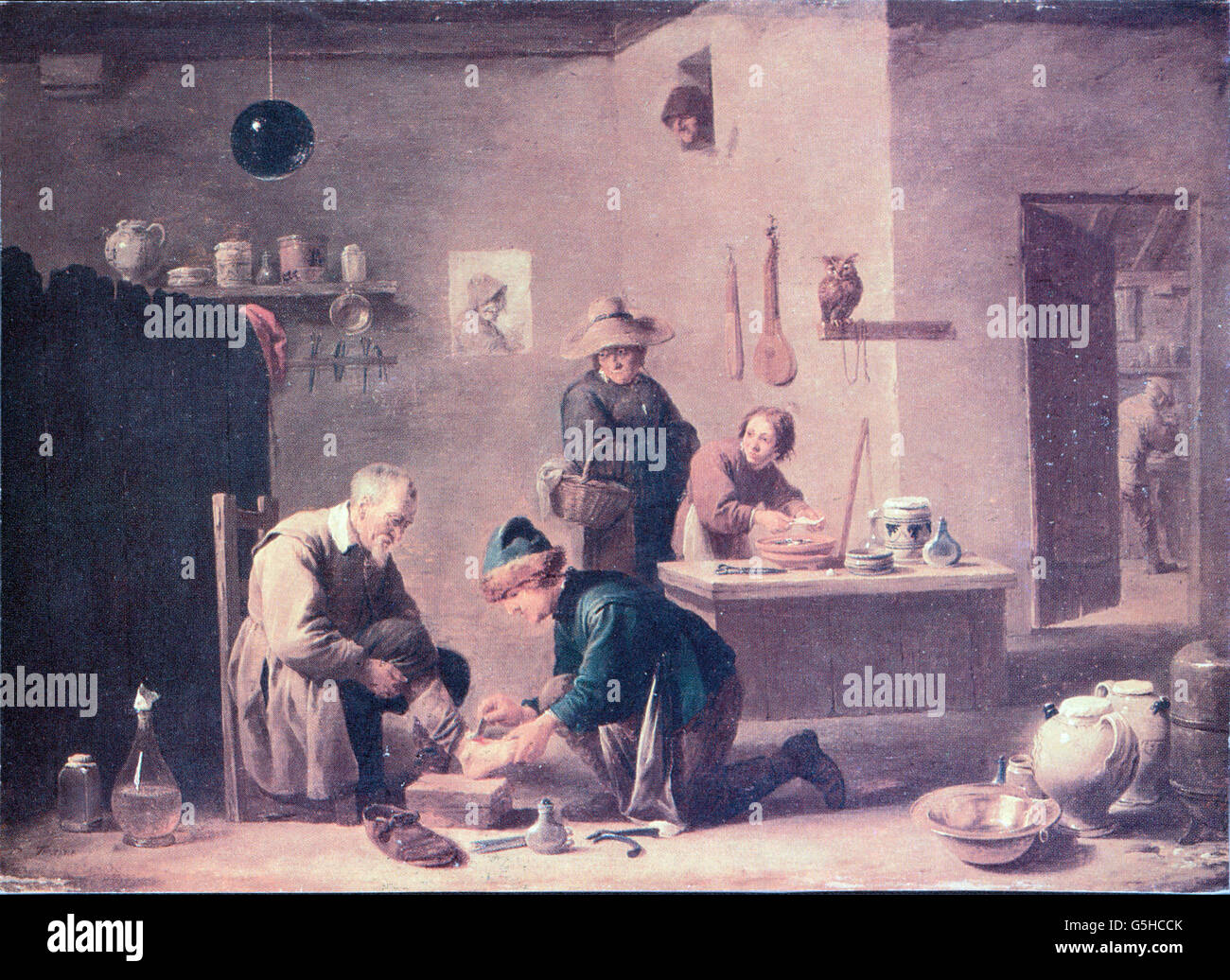 Médecine, traitement, examen / thérapie / consultation, 'au village médecin', peinture par David Teniers le plus jeune (1610 - 1690), 1636, musée des beaux-arts, Budapest, droits additionnels-Clearences-non disponible Banque D'Images