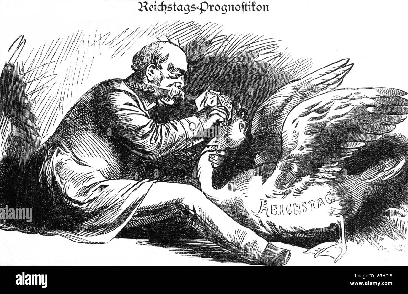 Bismarck, Otto von, 1.4.1815 - 30.7.1898, homme politique allemand, chancelier de l'Empire allemand 4.5.1871 - 20.3.1890, la caricature, "Manger, oiseau, ou mourir', dessin, 'Kladderadatsch', 1878, l'artiste n'a pas d'auteur pour être effacé Banque D'Images