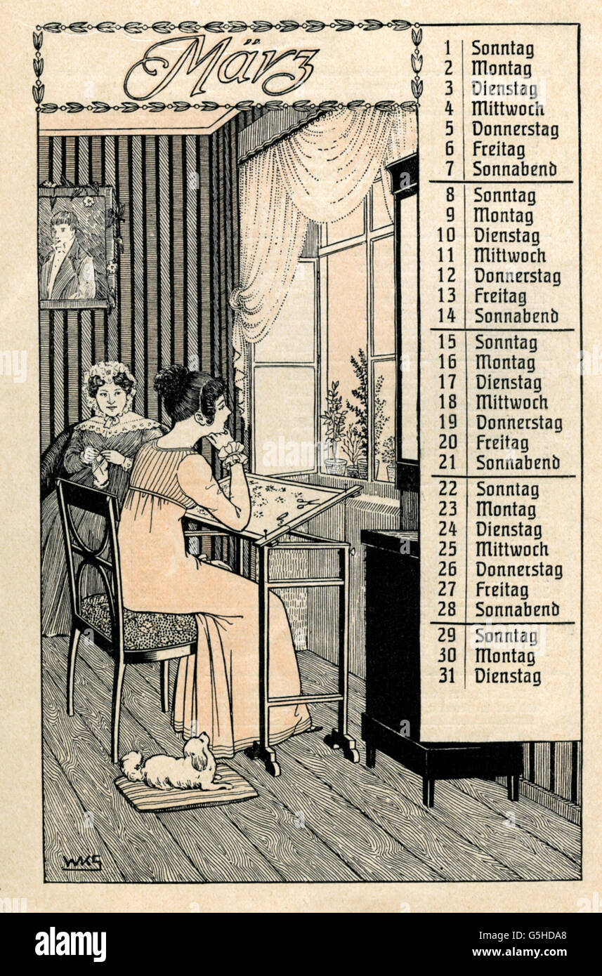 Calendriers, feuilles de calendrier, mars 1903, droits supplémentaires-Clearences-non disponible Banque D'Images