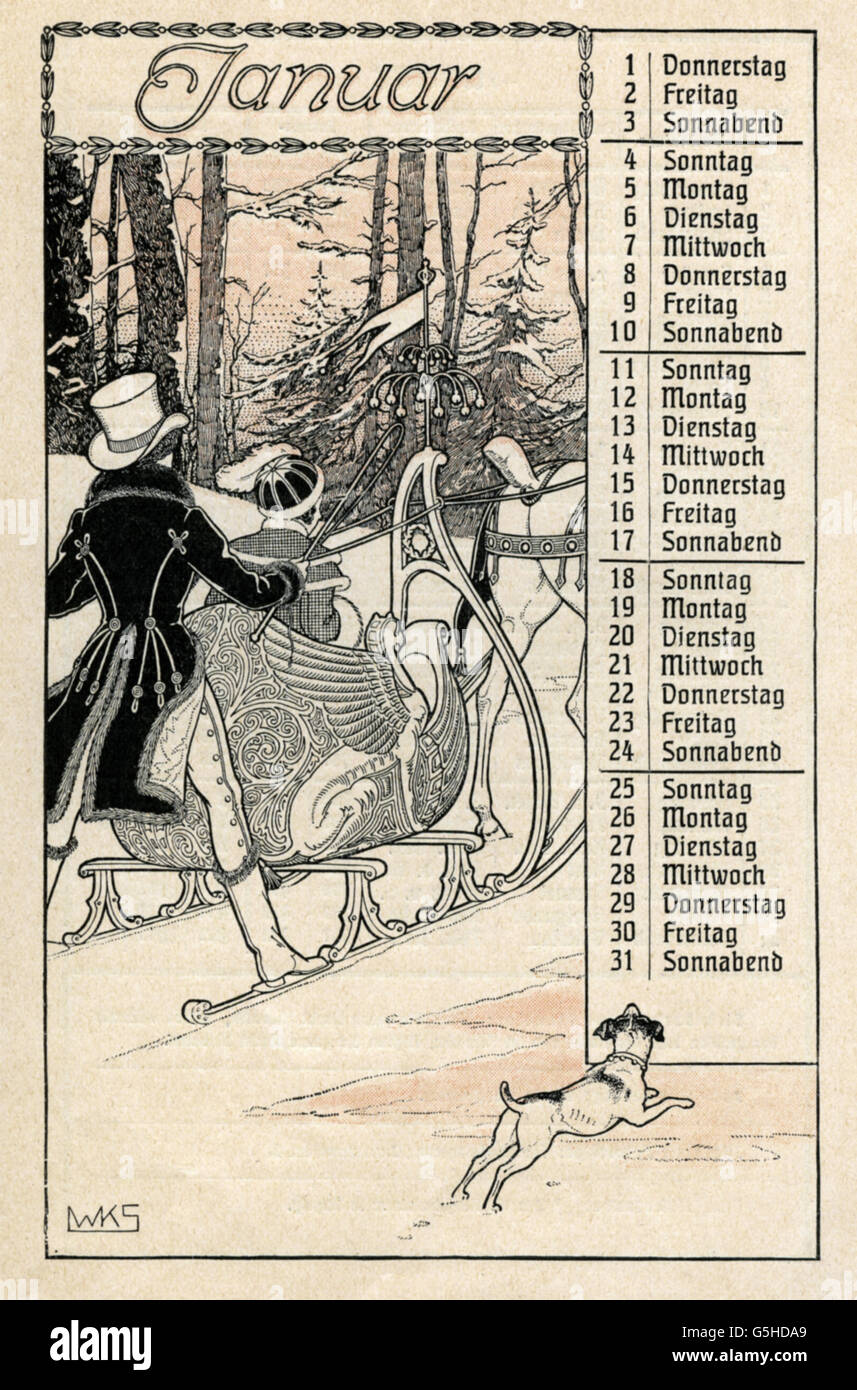Calendriers, feuilles de calendrier, janvier 1903, droits supplémentaires-Clearences-non disponible Banque D'Images