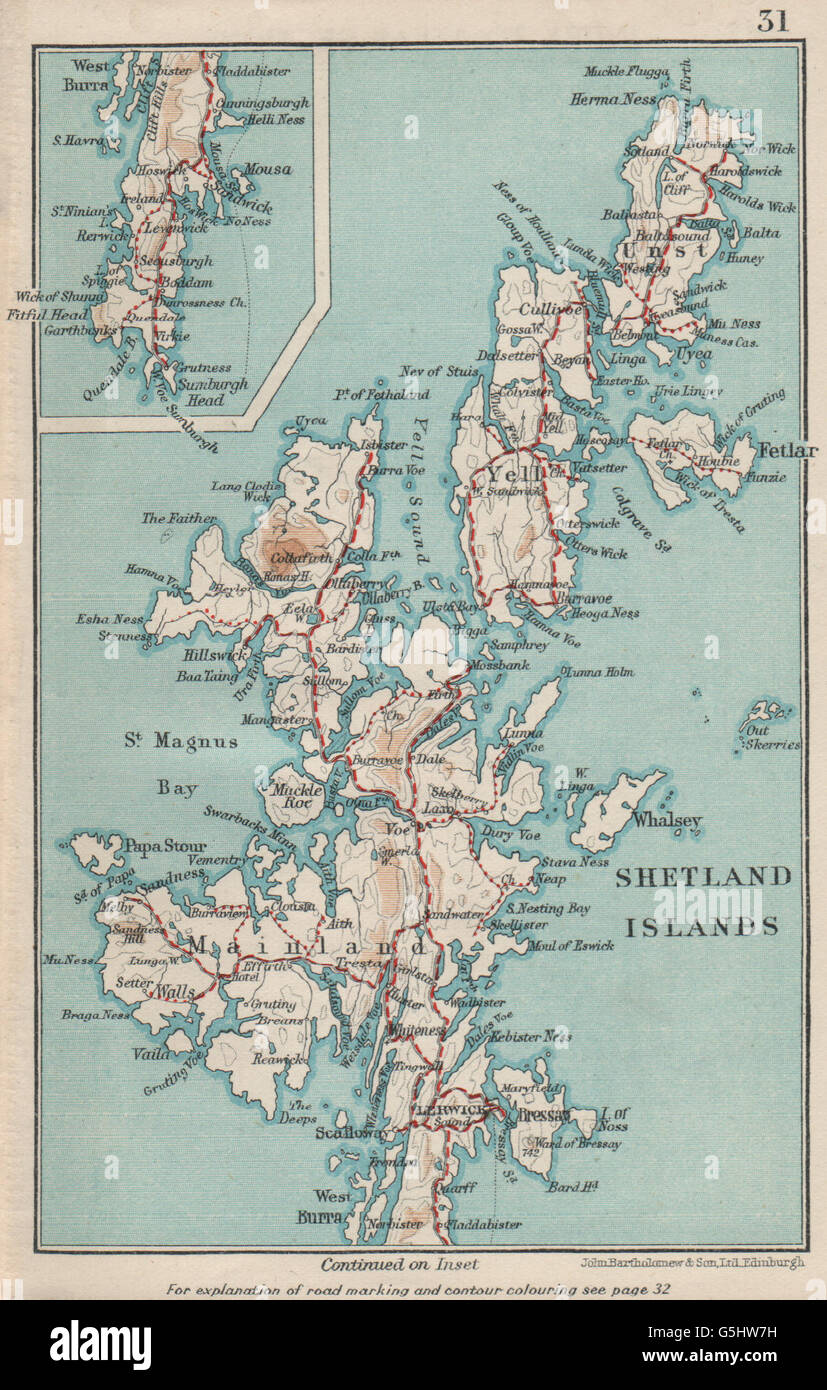 Iles Shetland Plan Carte Vintage Aswan Lerwick Yell Unst L Ecosse 1932 Photo Stock Alamy