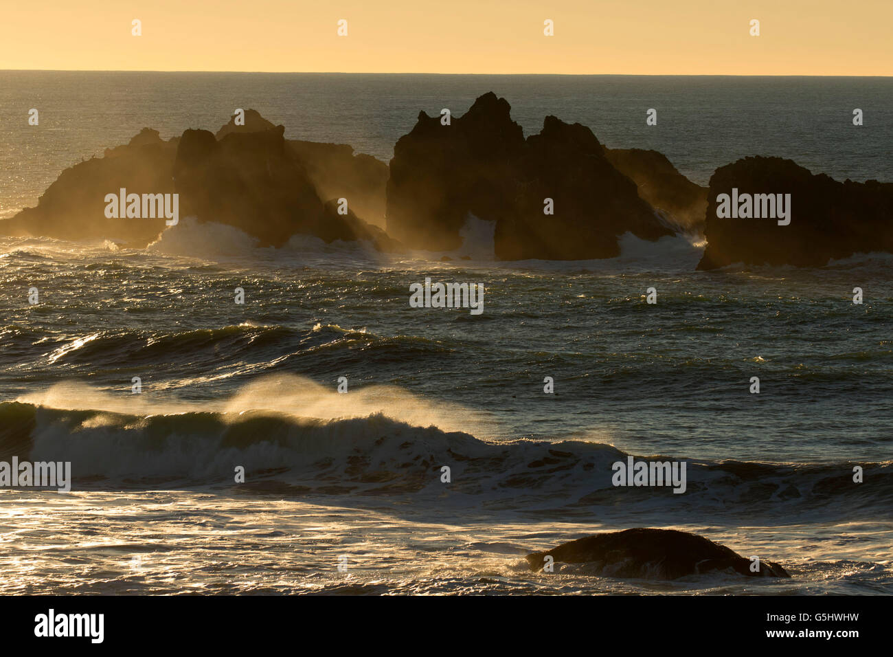 Rock au large de point de vue, la réserve nationale de faune de l'île de l'Oregon Refuge-Coquille Point Unit, Bandon, Oregon Banque D'Images