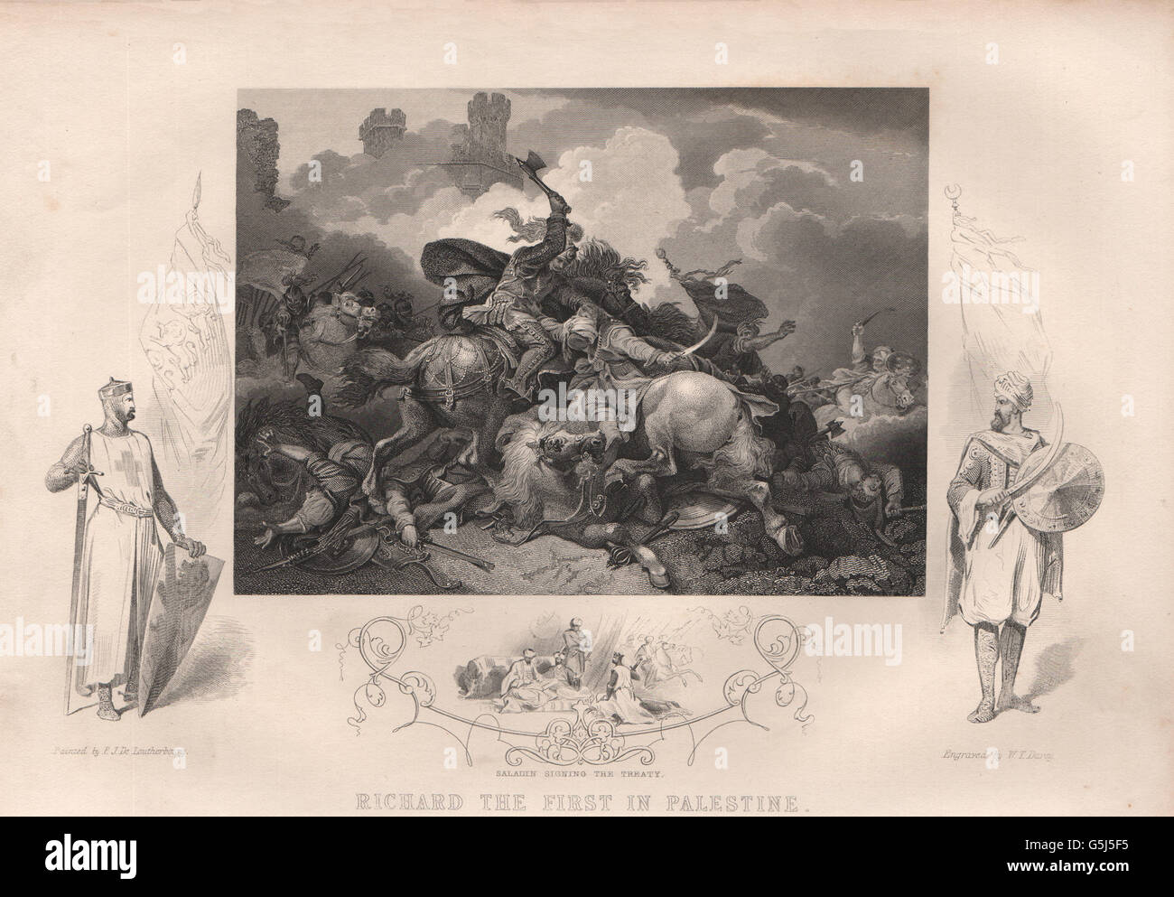 Croisades : le roi Richard la première en Palestine. Saladin signant le Traité, 1853 Banque D'Images